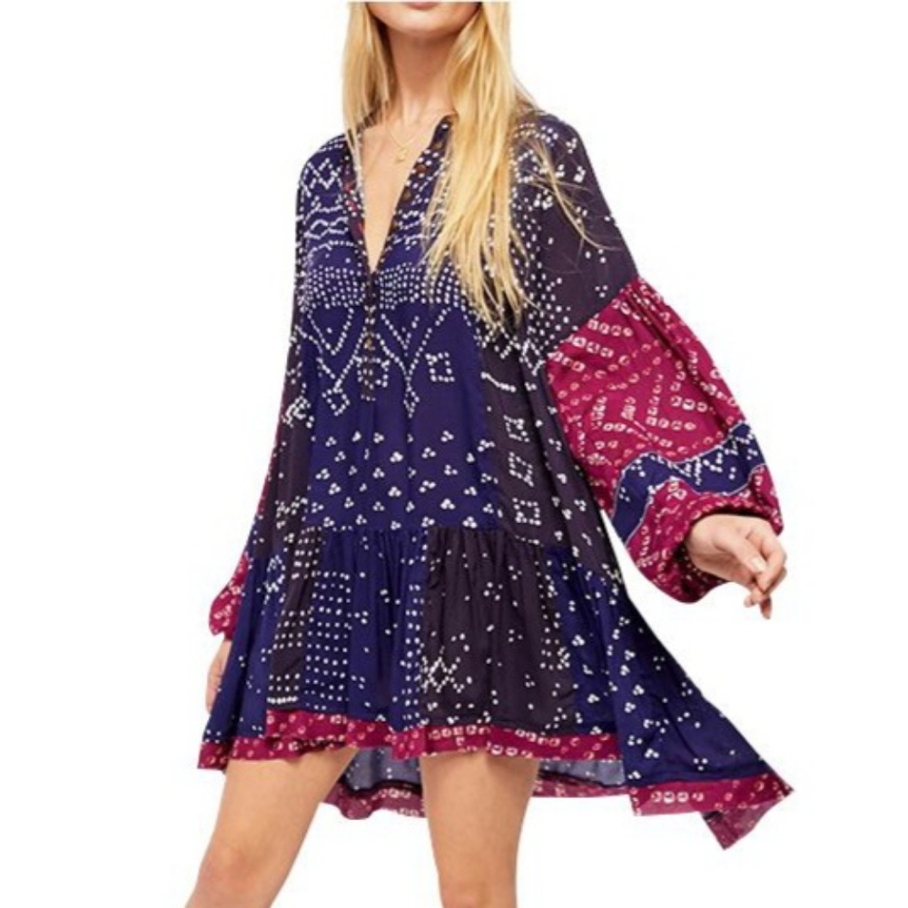 Free People Shibori Patchworkk Tunic Dress Sz Small